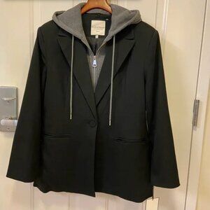 Bagatelle Black Blazer with Zip In Dickie Grey Hoodie, Size Large